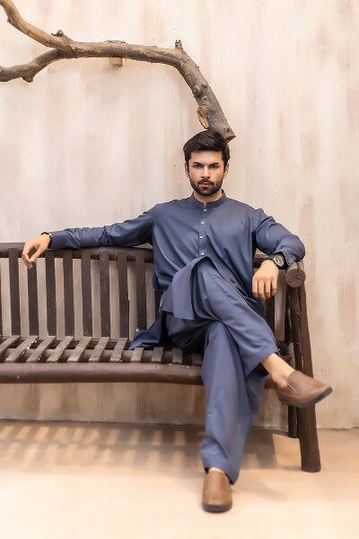 Steel Blue Kameez Shalwar