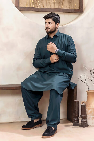 Dark Teal Kameez Shalwar