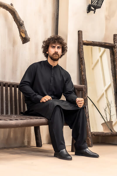 Jet Black Kameez Shalwar