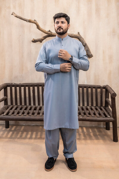 Sky Blue Grey  Kameez Shalwar