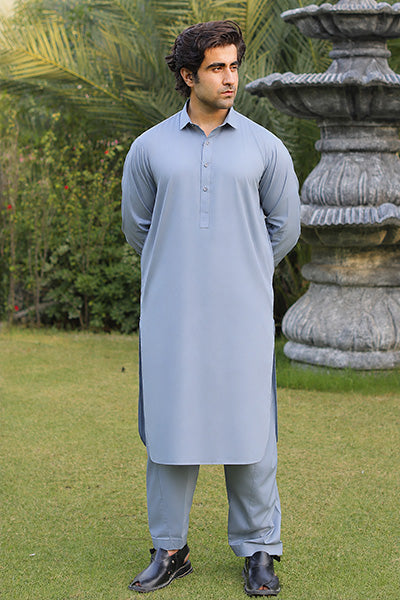 Sky Blue Grey Kameez Shalwar