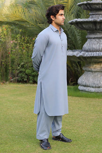 Sky Blue Grey Kameez Shalwar