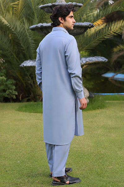 Sky Blue Grey Kameez Shalwar