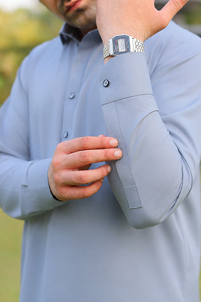 Sky Blue Grey Kameez Shalwar